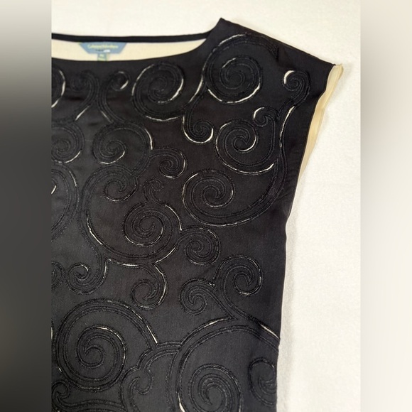 CATHERINE MALANDRINO Women’s Shift Mini Dress Black‎ Pearl Floral Appliqué XS - Picture 8 of 12